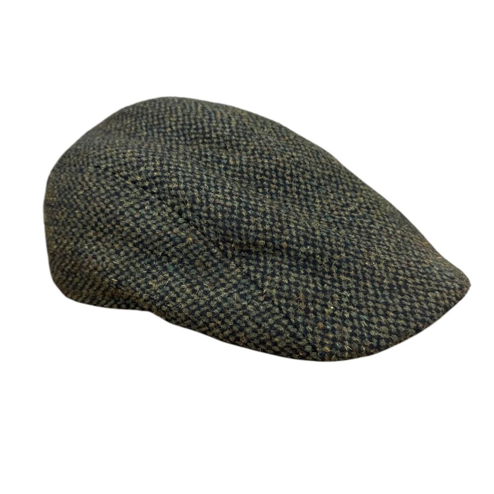 Crowncap Mens Wool Tweed Flat Cap Ivy Driving Hat Ear Flaps Green Vintage